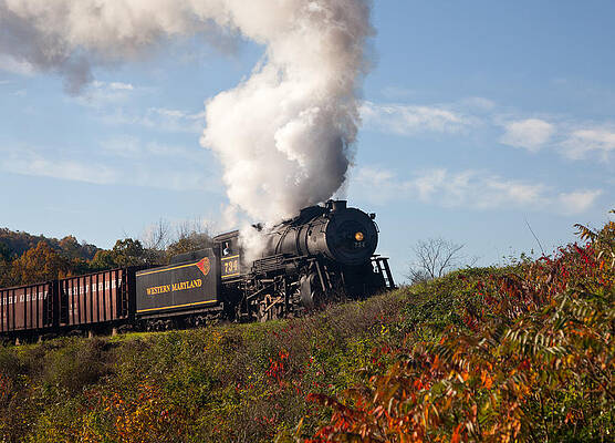 Wall Art - Photograph - WM Steam train powers along railway #1 by Steven Heap