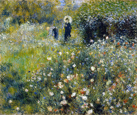 Woman with a Parasol in a Garden Print by Pierre-Auguste Renoir