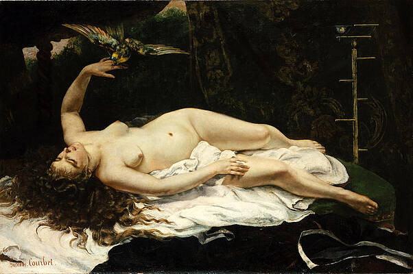 Woman with a Parrot Print by Gustave Courbet