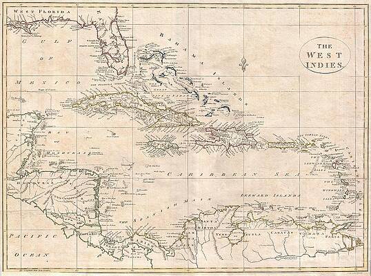 Wall Art - Photograph - 1799 Clement Cruttwell Map of West Indies by Paul Fearn