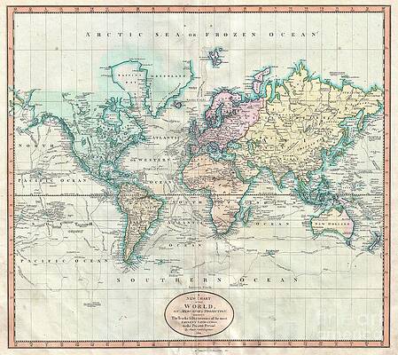 Wall Art - Photograph - 1801 Cary Map of the World on Mercator Projection by Paul Fearn