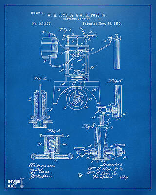 Wall Art - Digital Art - 1890 Bottling Machine Patent Artwork Blueprint by Nikki Marie Smith