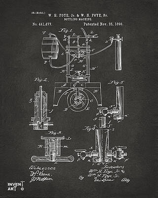 Wall Art - Digital Art - 1890 Bottling Machine Patent Artwork Gray by Nikki Marie Smith