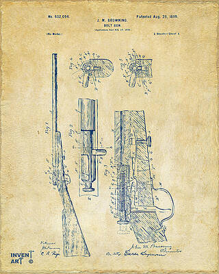 Gun Digital Art - 1899 Browning Bolt Gun Patent Vintage by Nikki Marie Smith
