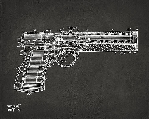 Gun Digital Art - 1903 McClean Pistol Patent Minimal - Gray by Nikki Marie Smith