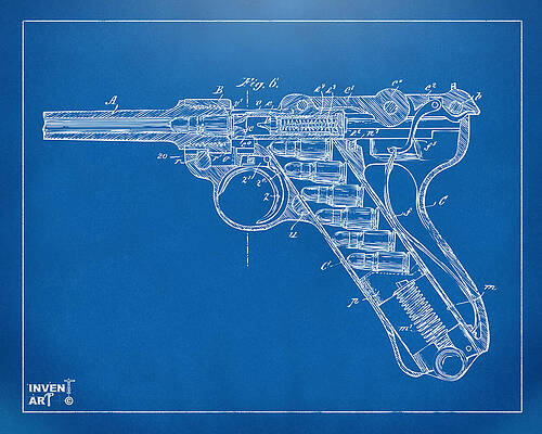 Gun Digital Art - 1904 Luger Recoil Loading Small Arms Patent Minimal - Blueprint by Nikki Marie Smith