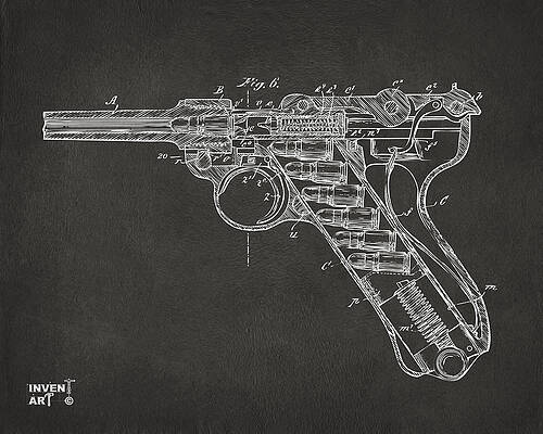 Gun Digital Art - 1904 Luger Recoil Loading Small Arms Patent Minimal - Gray by Nikki Marie Smith