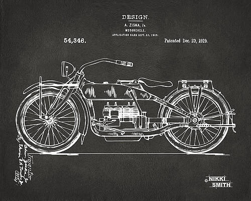 Wall Art - Digital Art - 1919 Motorcycle Patent Artwork - Gray by Nikki Marie Smith