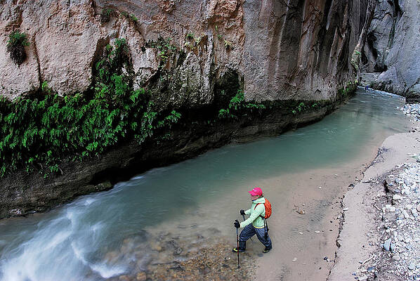 Wall Art - Photograph - A Woman Hikes Through A River Bed #2 by Rich Wheater
