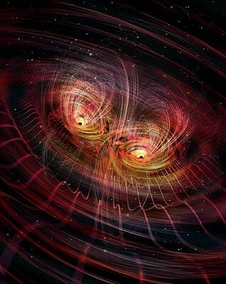 Wall Art - Photograph - Black Hole Merger And Gravitational Waves #2 by Science Photo Library