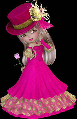 Blond Girl Holding a Pink Rose by Marcella  