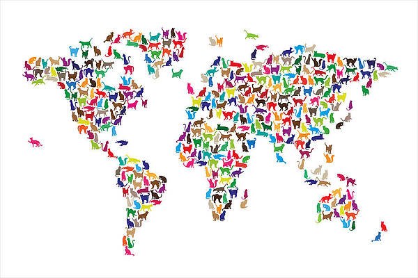 Wall Art - Digital Art - Cats Map of the World Map #2 by Michael Tompsett