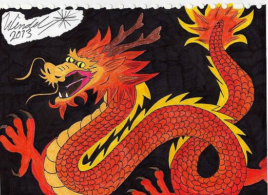 Chinese Dragon Drawing HQ Signed A4 Print