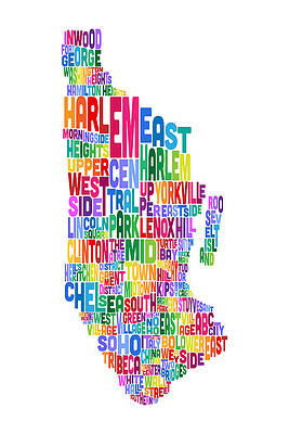 Wall Art - Digital Art - Manhattan New York Typography Text Map #2 by Michael Tompsett