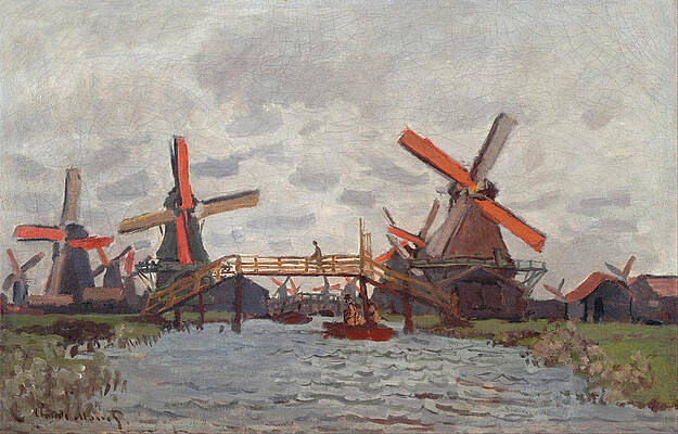 Mills at Westzijderveld near Zaandam Print by Claude Monet