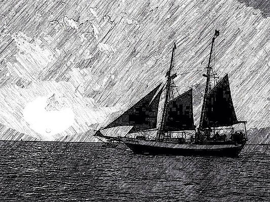 Wall Art - Drawing - Sailing at Sunset #2 by Kathleen Odenthal