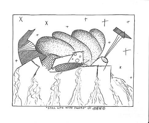 Wall Art - Drawing - Still Life With Sword by Gene Huebner