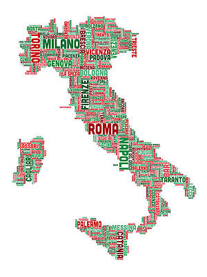 Wall Art - Digital Art - Text Map of Italy Map #3 by Michael Tompsett