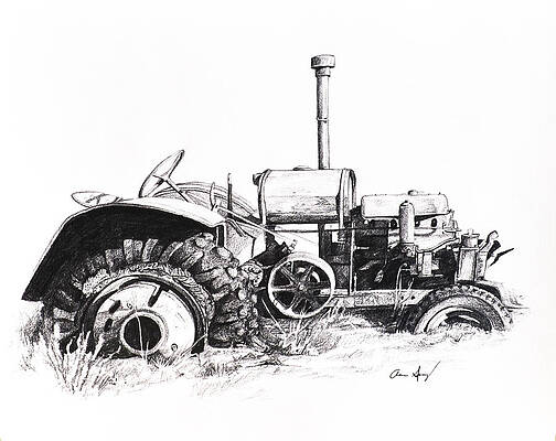 Wall Art - Drawing - Tractor #2 by Aaron Spong