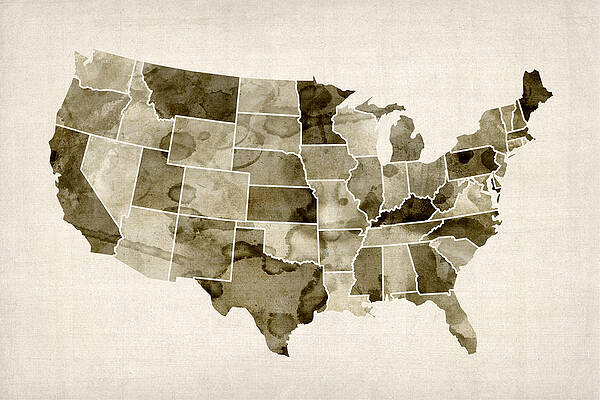Wall Art - Digital Art - United States Watercolor Map #2 by Michael Tompsett