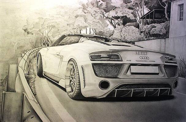 R4 Drawing - 2014 Audi R8 by Gary Reising.