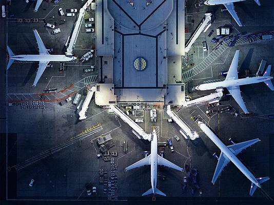 Wall Art - Photograph - Airliners At  Gates And Control Tower #3 by Michael H