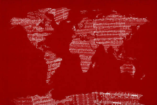 Wall Art - Digital Art - Map of the World Map from Old Sheet Music #3 by Michael Tompsett