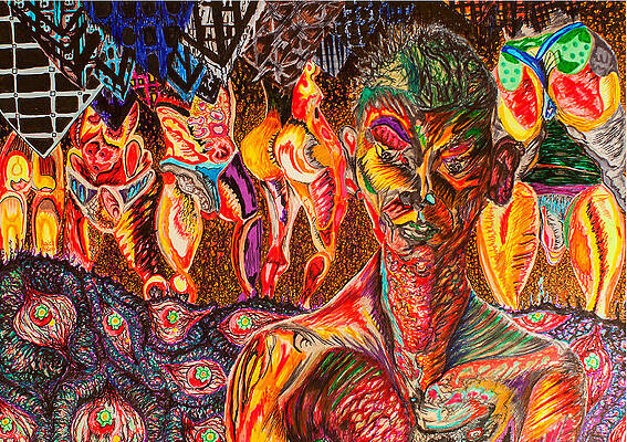 Wall Art - Drawing - Temptation of the shy. triptych by Alay Raich