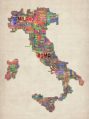 Wall Art - Digital Art - Text Map of Italy Map #4 by Michael Tompsett