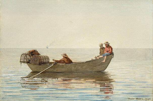 Three Boys in a Dory with Lobster Pots Print by Winslow Homer