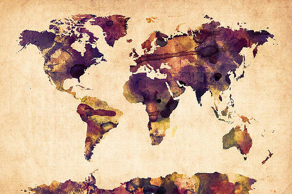 Wall Art - Digital Art - World Map Watercolor #3 by Michael Tompsett