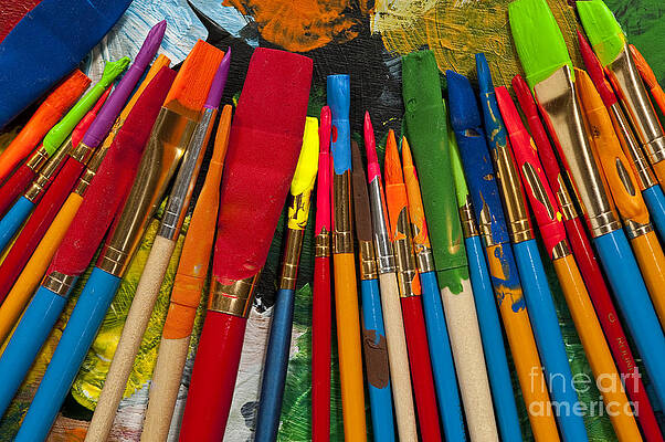 Wall Art - Photograph - Paintbrushes Lined Up On Palette #4 by Jim Corwin