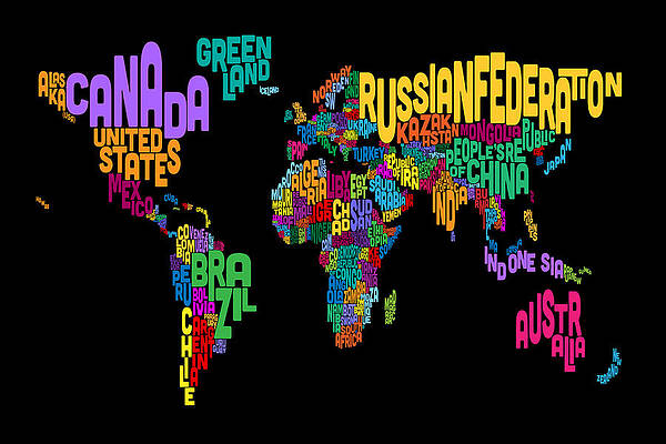 Wall Art - Digital Art - Text Map of the World Map #5 by Michael Tompsett