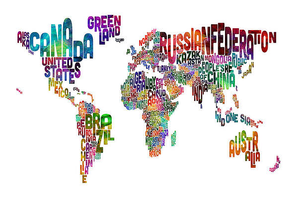 Wall Art - Digital Art - Text Map of the World #9 by Michael Tompsett