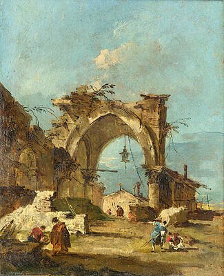 A Caprice With A Ruined Arch Print by Francesco Guardi