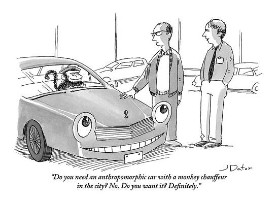 Wall Art - Drawing - A Car Salesman Gives A Pitch To A Prospective by Joe Dator