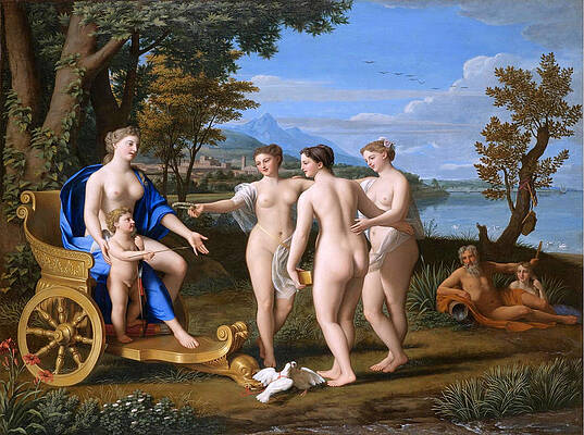 A Classical Landscape With Venus And Cupid Accompagnied By The Three Graces Print by Nicolas Colombel