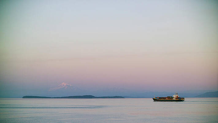 Wall Art - Photograph - A Container Ship In Front Of Mt. Baker by Jonathan Kingston