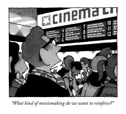 Wall Art - Drawing - A Couple Looking At The Marquee Of Movies Showing by William Haefeli