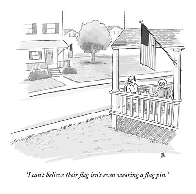 Wall Art - Drawing - A Couple On A Porch Looking Over At A House by Paul Noth