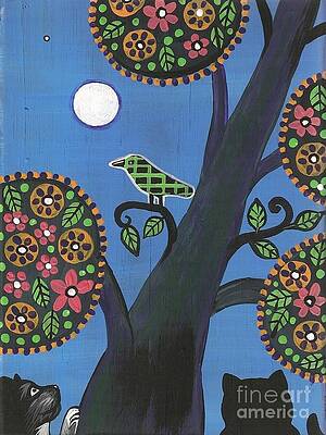 Folk Art Trees In Bloom Doodle Painting - creative jewish mom