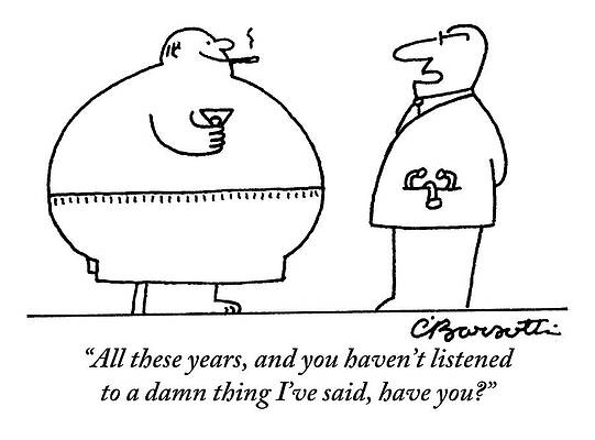 Wall Art - Drawing - A Doctor Addresses A Fat Man Who Is Smoking by Charles Barsotti
