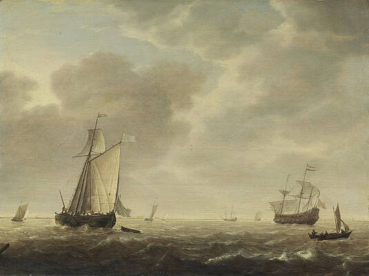A Dutch Man-of-war and Various Vessels in a Breeze Print by Simon de Vlieger