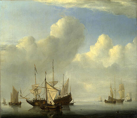 Van De Velde Sea Battle Of Terheide Ships Painting Large Wall Art Print 18X24 In