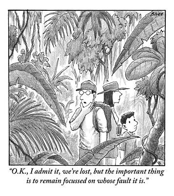 Wall Art - Drawing - A Family Is Lost In The Depths Of A Jungle by Harry Bliss