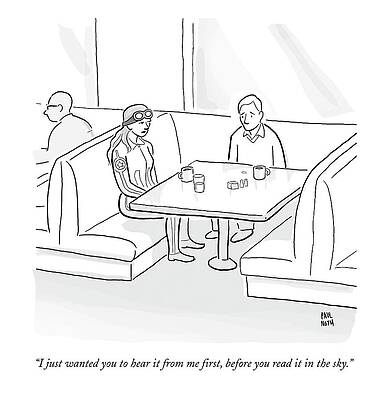 Wall Art - Drawing - A Female Pilot And Her Boyfriend Sit by Paul Noth
