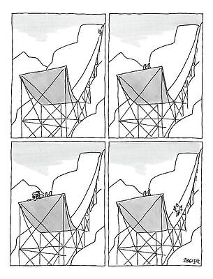 Wall Art - Drawing - A Four-paneled Cartoon Shows A Skier On A Huge by Jack Ziegler