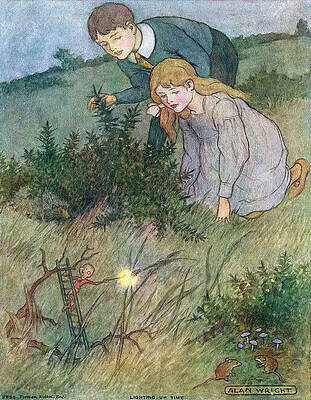 Wall Art - Drawing - A Goblin Lamplighter Discovered By Two by Mary Evans Picture Library