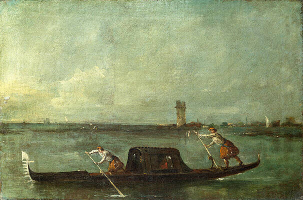 A Gondola On The Lagoon Near Mestre Print by Francesco Guardi