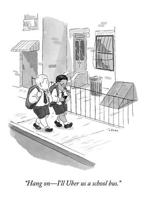 Wall Art - Drawing - A Grade Schooler Walks With His Friend And Uses by Emily Flake